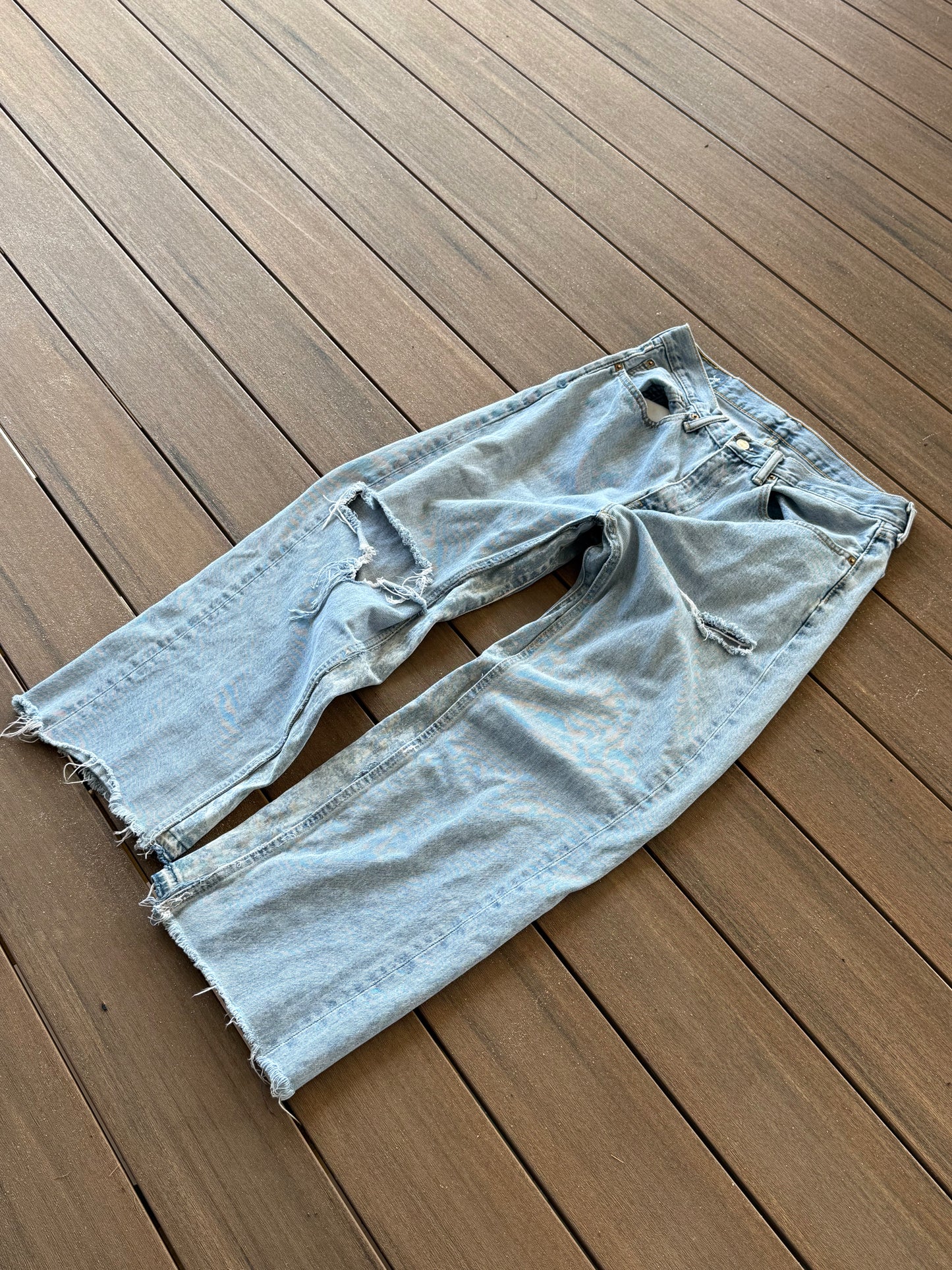 Baby Blue Baggy Jeans wit Cow Print Flare